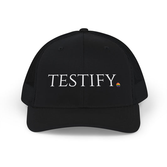 "Testify" Snapback Trucker Hat — Embroidered Pride Edition